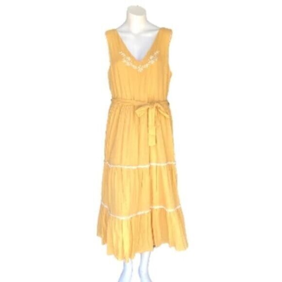 Joie Yellow Romantic Bohemian Flowy Tiered Embroidered Vacation Maxi Dress 12 - Picture 1 of 8